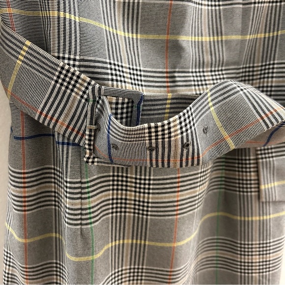 Marie Lund Copenhagen plaid shift midi dress 3/4 sleeve with belt waist tie - Picture 3 of 3